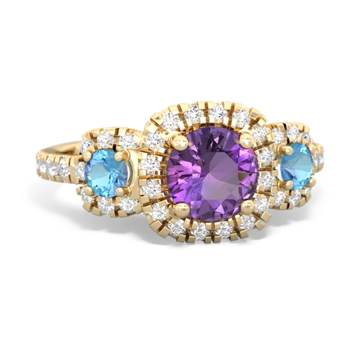 amethyst-blue topaz three stone regal ring