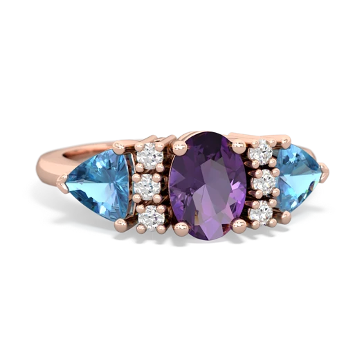 Amethyst Genuine Amethyst with Genuine Swiss Blue Topaz and Genuine Opal Antique Style Three Stone ring Ring