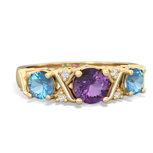 Amethyst Genuine Amethyst with Genuine Swiss Blue Topaz and Lab Created Emerald Hugs and Kisses ring Ring