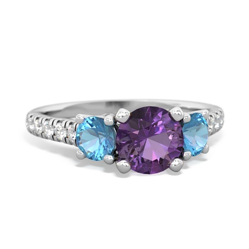 Amethyst Genuine Amethyst with Genuine Swiss Blue Topaz and Genuine Opal Pave Trellis ring Ring