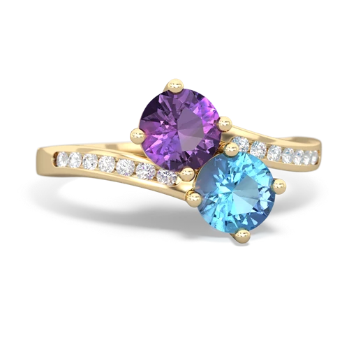 amethyst-blue topaz two stone channel ring
