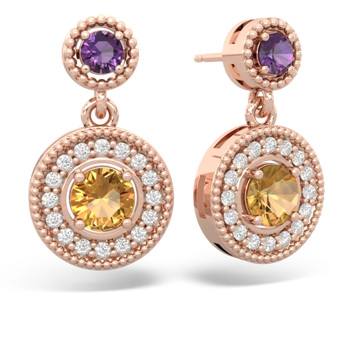 Amethyst Genuine Amethyst with Genuine Citrine Halo Dangle earrings Earrings
