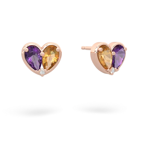 amethyst-citrine one heart earrings
