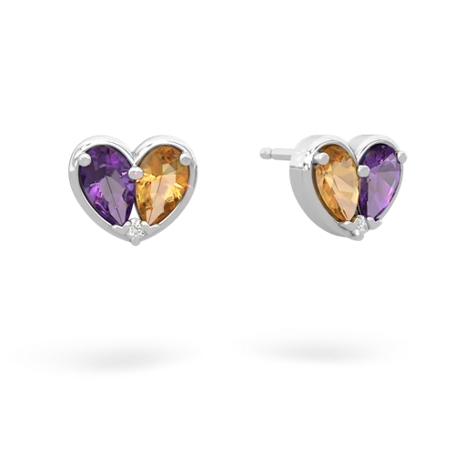 amethyst-citrine one heart earrings