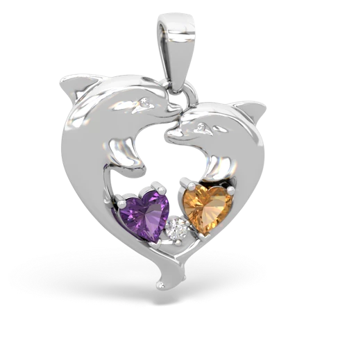 Amethyst Genuine Amethyst with Genuine Citrine Dolphin Heart pendant Pendant