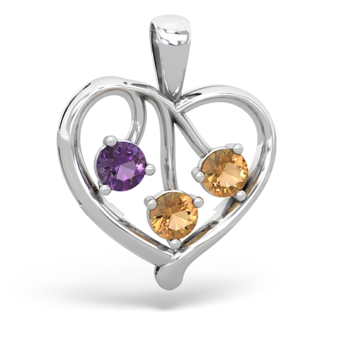 Genuine Amethyst with Genuine Citrine and Lab Created Ruby Glowing Heart pendant