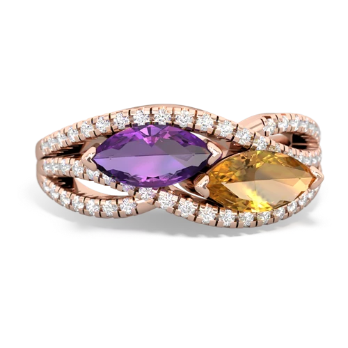 amethyst-citrine double heart ring