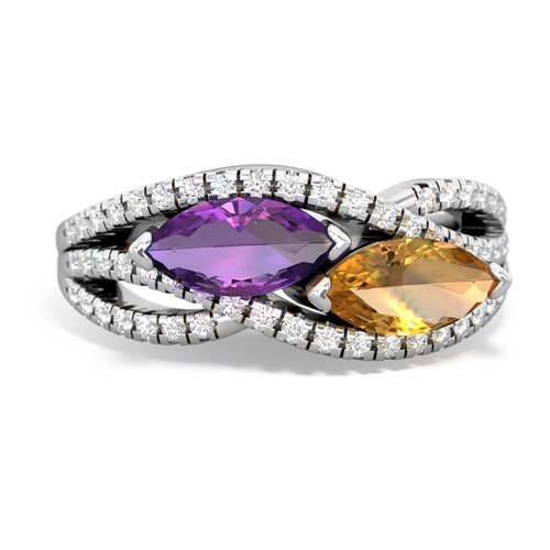 amethyst-citrine double heart ring