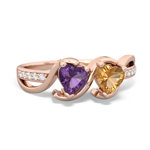 amethyst-citrine double heart ring