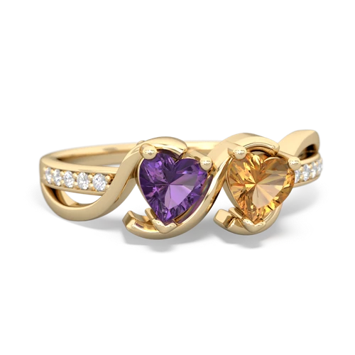 amethyst-citrine double heart ring