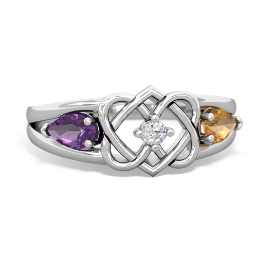 Amethyst Genuine Amethyst with Genuine Citrine Hearts Intertwined ring Ring