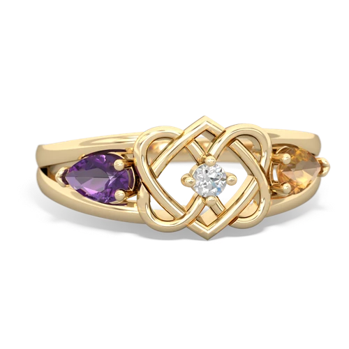 amethyst-citrine double heart ring