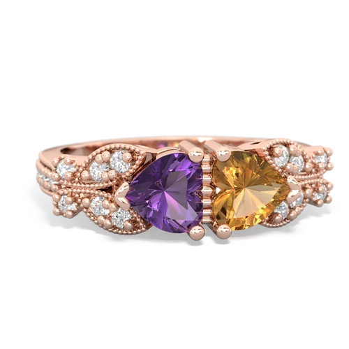 Amethyst Genuine Amethyst with Genuine Citrine Diamond Butterflies ring Ring