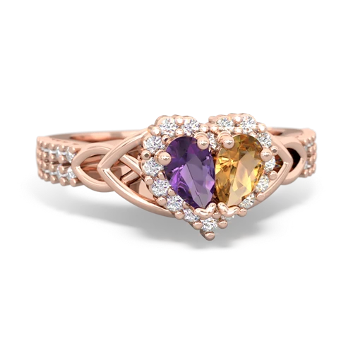 Amethyst Genuine Amethyst with Genuine Citrine Celtic Knot Engagement ring Ring