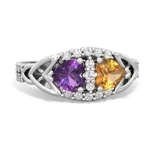 Amethyst Genuine Amethyst with Genuine Citrine Celtic Knot Engagement ring Ring