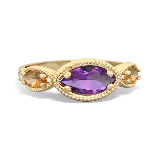 Genuine Amethyst with Genuine Citrine and Lab Created Ruby Antique Style Keepsake ring