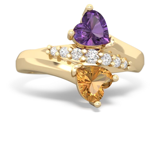 Amethyst Genuine Amethyst with Genuine Citrine Heart to Heart Bypass ring Ring