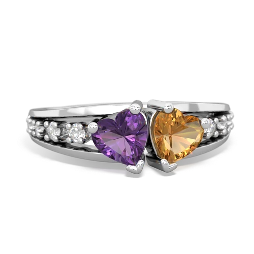 Amethyst Genuine Amethyst with Genuine Citrine Heart to Heart ring Ring