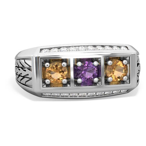 amethyst-citrine three stone ring