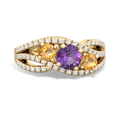 amethyst-citrine three stone pave ring