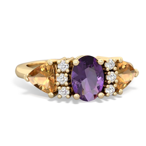 Amethyst Genuine Amethyst with Genuine Citrine and  Antique Style Three Stone ring Ring