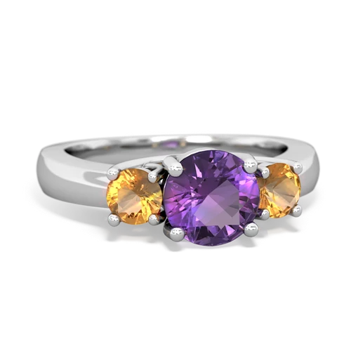 Genuine Amethyst with Genuine Citrine and Lab Created Ruby Three Stone Trellis ring