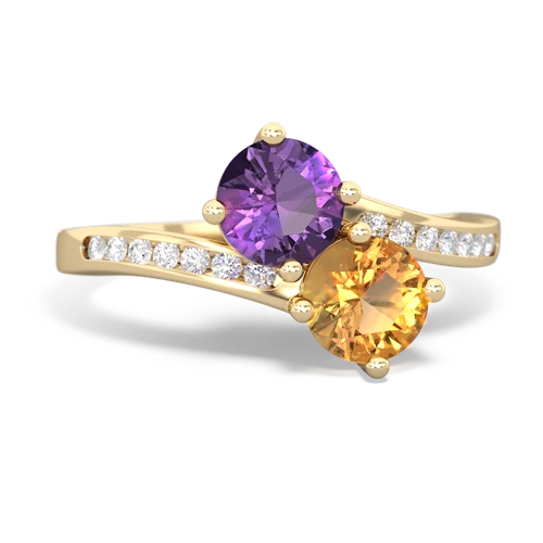 amethyst-citrine two stone channel ring