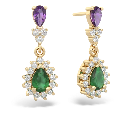 Amethyst Genuine Amethyst with Genuine Emerald Halo Pear Dangle earrings Earrings