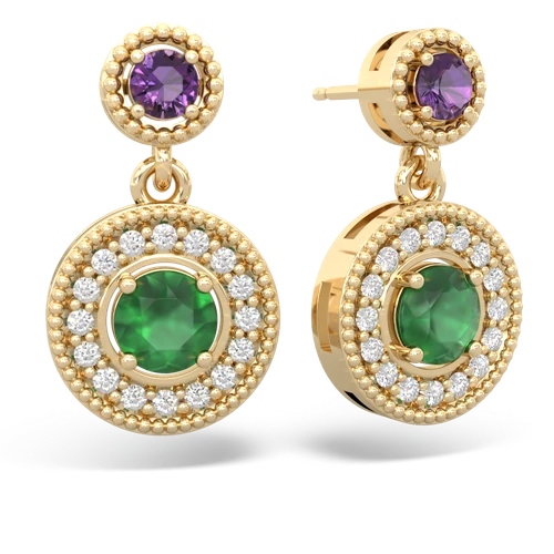 Amethyst Genuine Amethyst with Genuine Emerald Halo Dangle earrings Earrings