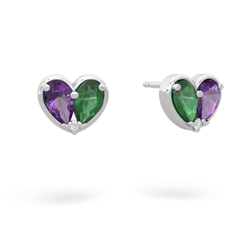 amethyst-emerald one heart earrings