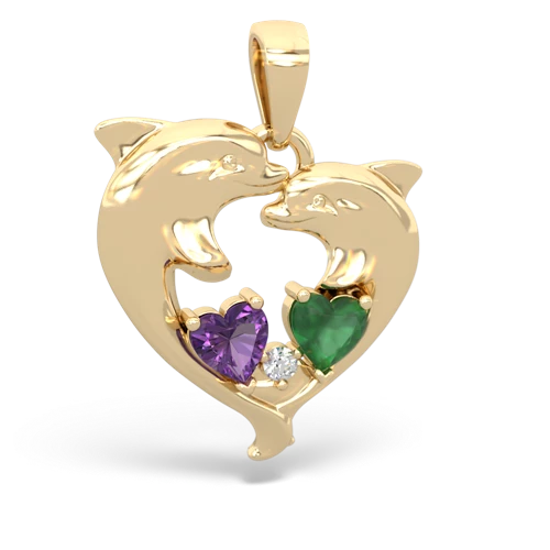 Amethyst Genuine Amethyst with Genuine Emerald Dolphin Heart pendant Pendant