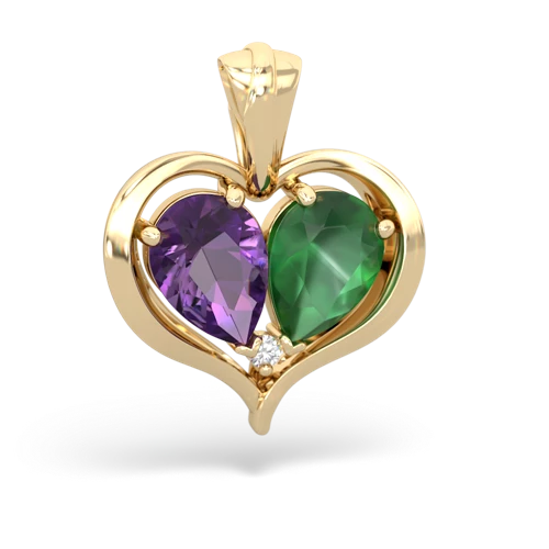 amethyst-emerald half heart whole pendant