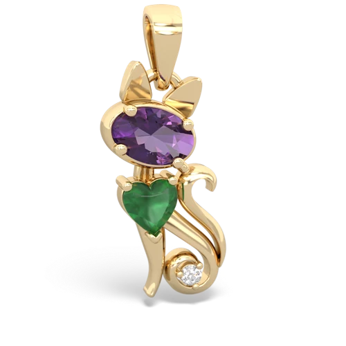 Amethyst Genuine Amethyst with Genuine Emerald Kitten pendant Pendant