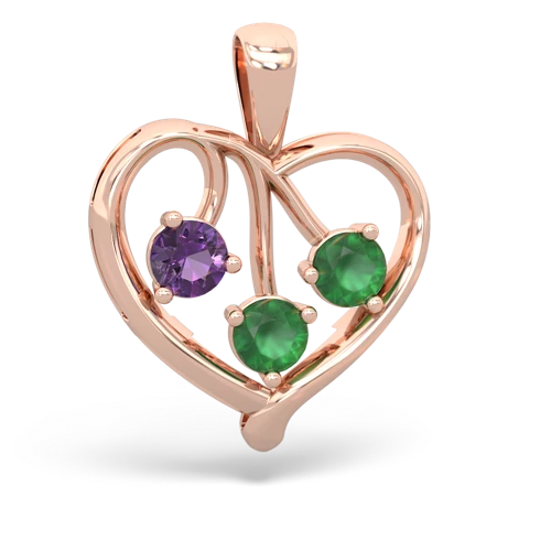 Amethyst Genuine Amethyst with Genuine Emerald and Genuine Amethyst Glowing Heart pendant Pendant