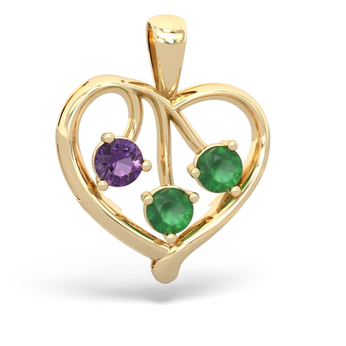 Amethyst Genuine Amethyst with Genuine Emerald and  Glowing Heart pendant Pendant