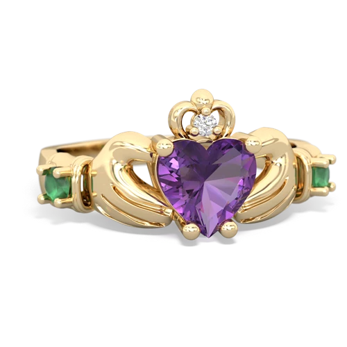 Amethyst Genuine Amethyst with Genuine Emerald and Genuine Fire Opal Claddagh ring Ring