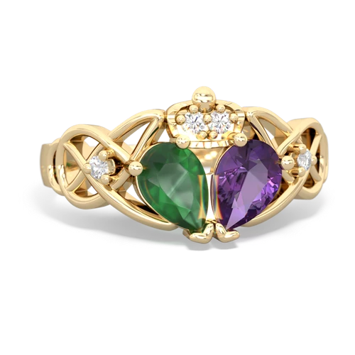 Amethyst Genuine Amethyst with Genuine Emerald Two Stone Claddagh ring Ring