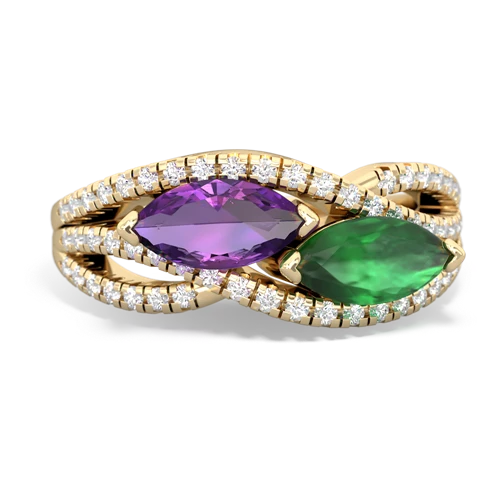 Amethyst Genuine Amethyst with Genuine Emerald Diamond Rivers ring Ring