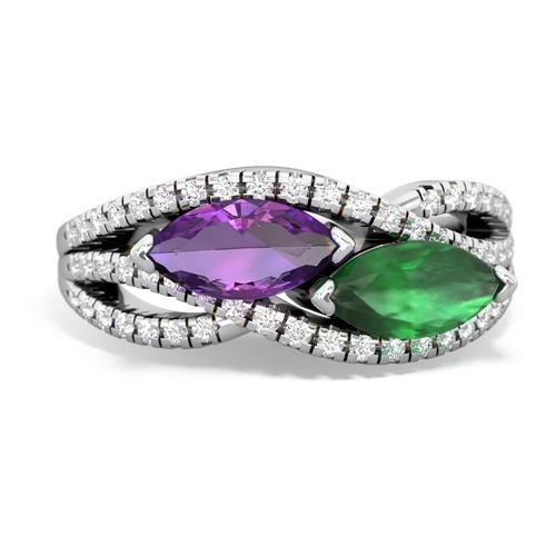 amethyst-emerald double heart ring