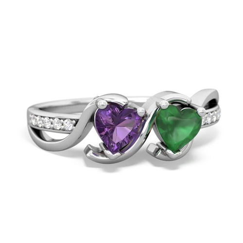 amethyst-emerald double heart ring