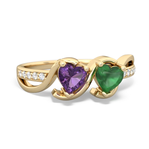 amethyst-emerald double heart ring