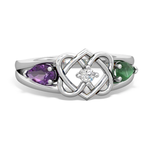 amethyst-emerald double heart ring