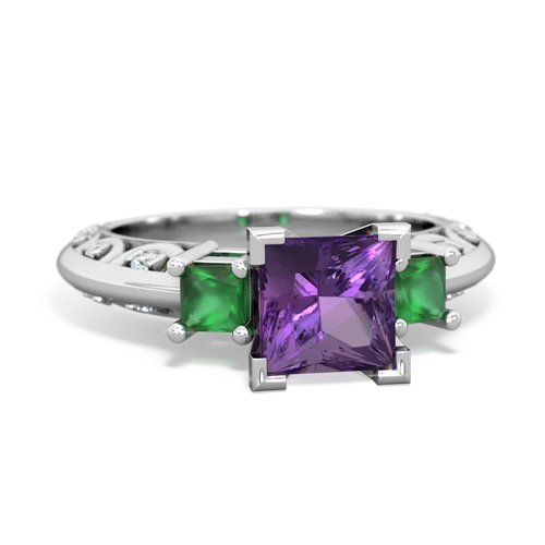 Amethyst Genuine Amethyst with Genuine Emerald and Genuine Pink Tourmaline Art Deco ring Ring
