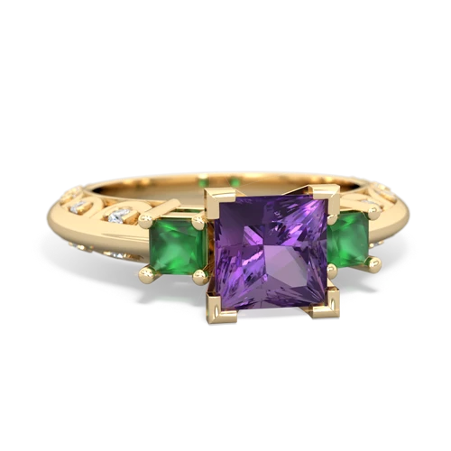Amethyst Genuine Amethyst with Genuine Emerald and  Art Deco ring Ring