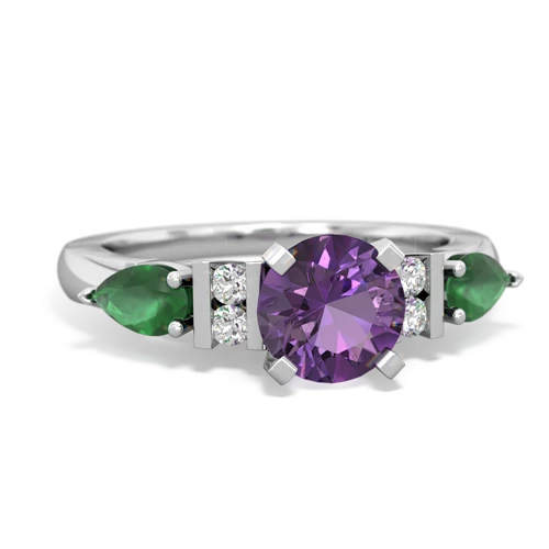 Amethyst Genuine Amethyst with Genuine Emerald and Genuine Amethyst Engagement ring Ring