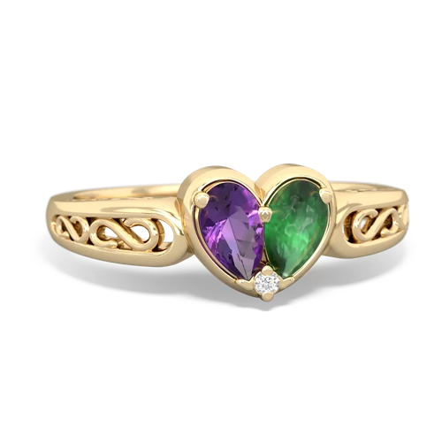 Amethyst Genuine Amethyst with Genuine Emerald filligree Heart ring Ring