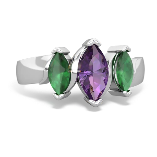 Amethyst Genuine Amethyst with Genuine Emerald and Genuine London Blue Topaz Three Peeks ring Ring