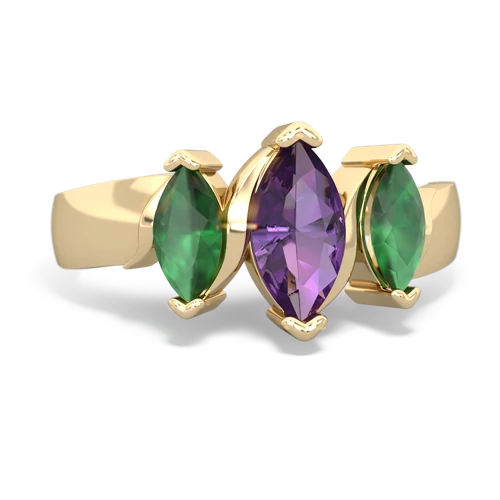 Amethyst Genuine Amethyst with Genuine Emerald and  Three Peeks ring Ring