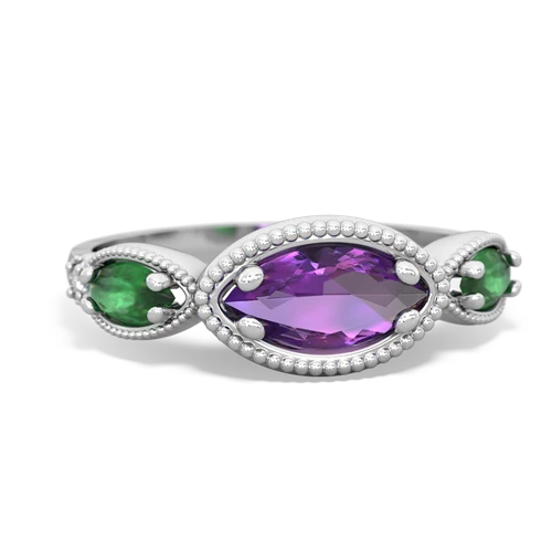 Amethyst Genuine Amethyst with Genuine Emerald and Genuine Fire Opal Antique Style Keepsake ring Ring