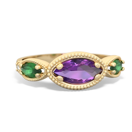Amethyst Genuine Amethyst with Genuine Emerald and  Antique Style Keepsake ring Ring
